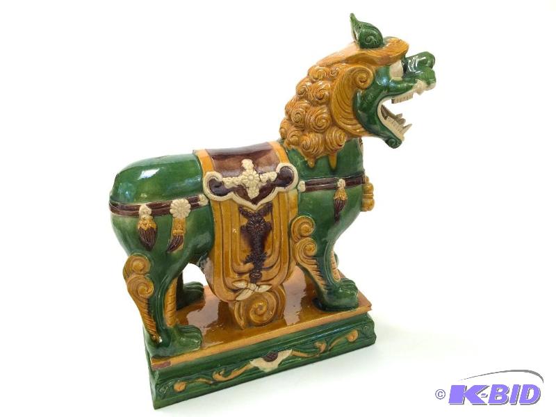 60  years old Very Large Ornate Hand Painted Ceramic Fu Dog