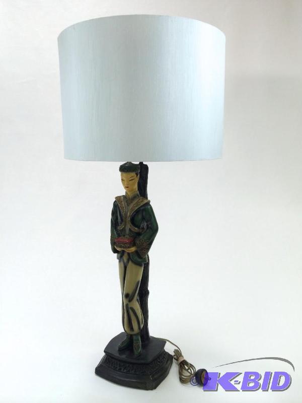 lot 12 image: Continental Art Company C 1940 Chalkware Chinaman Lamp