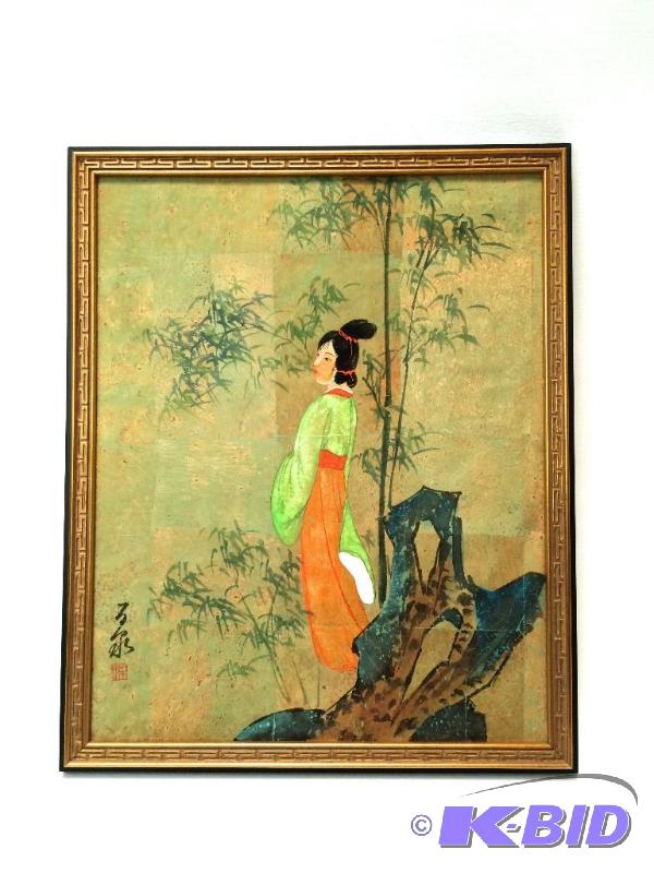 lot 13 image: One of 2 Original Paintings by Lu that came with a Certificate of appraisal done in 1980