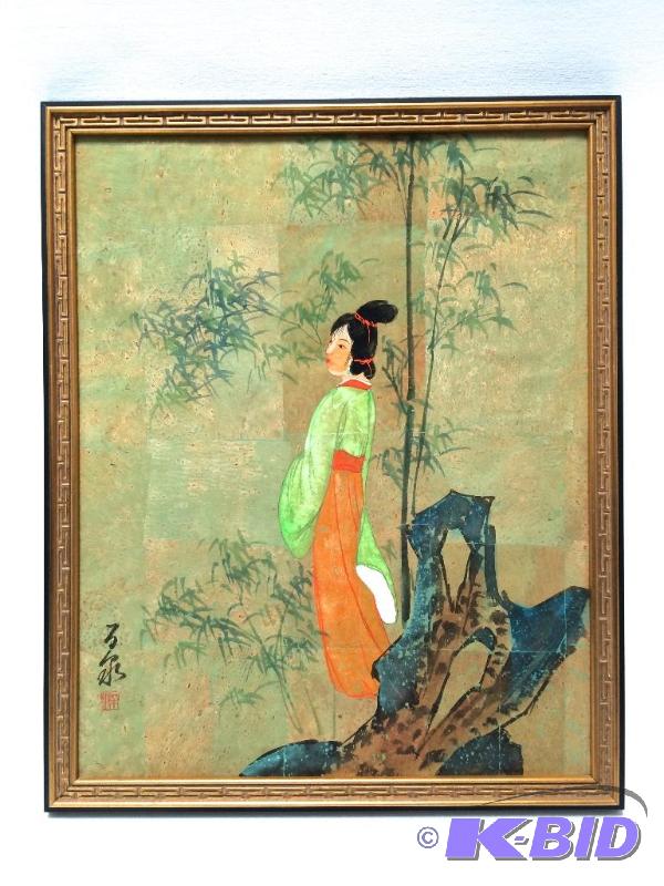 lot 14 image: One of 2 Original Paintings by Lu that came with a Certificate of appraisal done in 1980