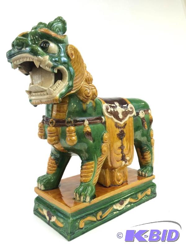 lot 15 image: 60  years old Very Large Ornate Hand Painted Ceramic Fu Dog