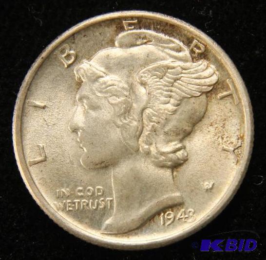 1943-S MERCURY DIME AU