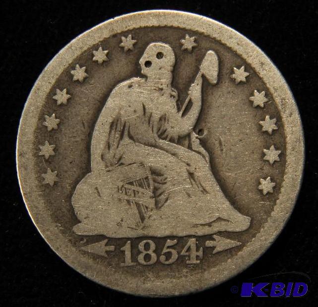 1854-O US SEATED QUARTER FINE