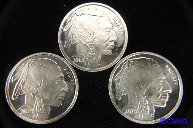 3 - 1oz .999 Fine Silver Indian-Buffalo Coins