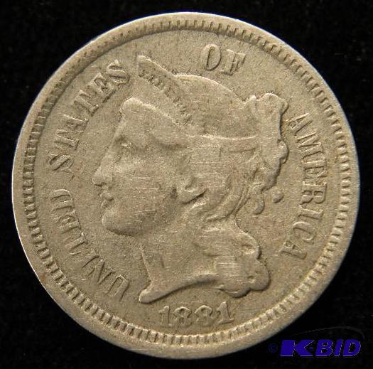 1881 THREE CENT PIECE VF