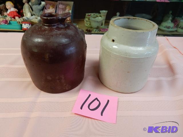 lot 101 image: 2 crocks.. 1 jug, 1 cream jug