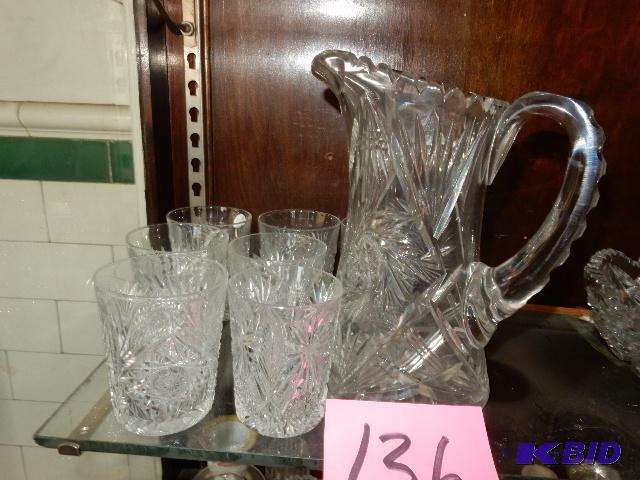 lot 136 image: CRystal pitcher and glasses