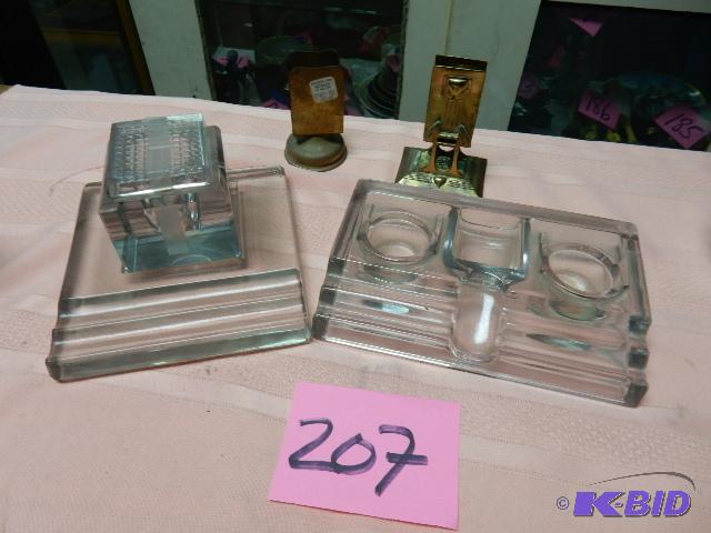 lot 207 image: 2 HEAVY Glass Desk sets