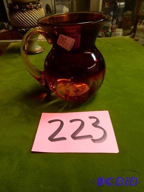 lot 223 image: Small Hand Blown AMBERINA PITCHER