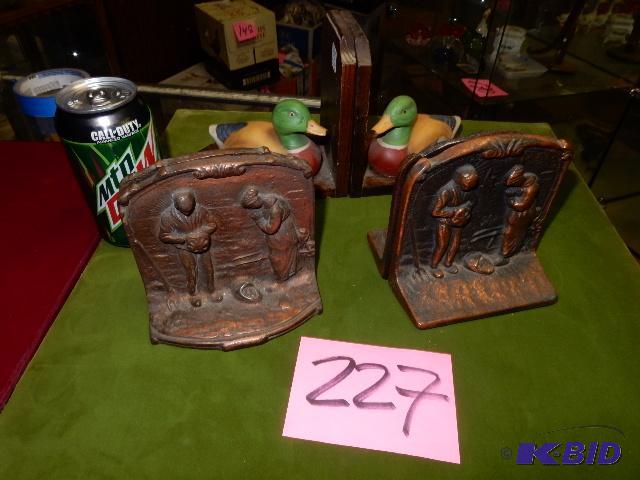 lot 227 image: 2, Heavy Steel, BronzBrass plated bookends.. 2 Wood, Mallard them bookends