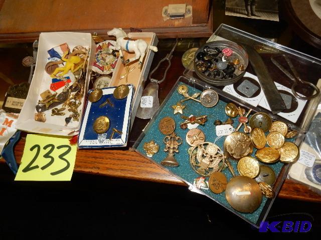 lot 233 image: Misc. Buttons and other items