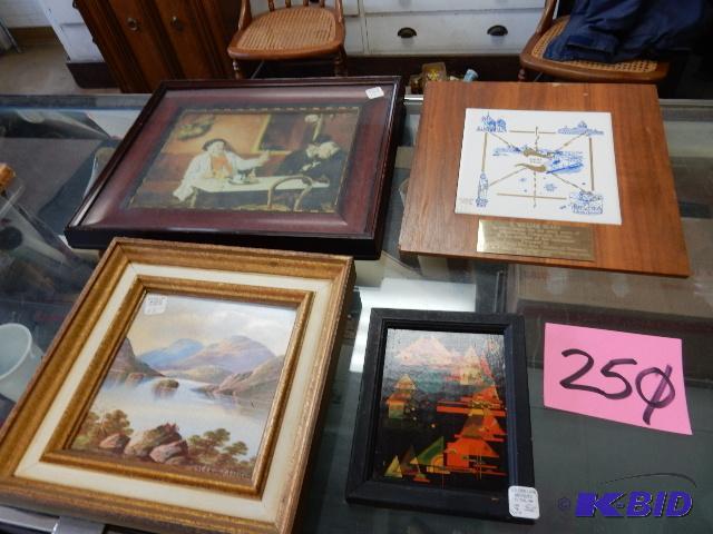 lot 250 image: Misc. Pictures and a commemorative placque.