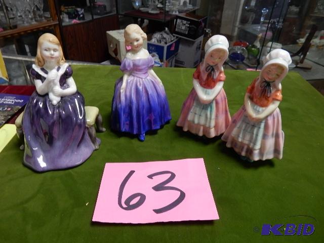 lot 63 image: 4 Royal Doulton China Dolls as pictured