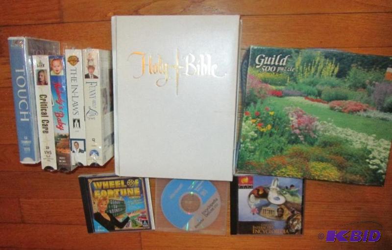 KJV Bible, puzzle, computer games and VHS...