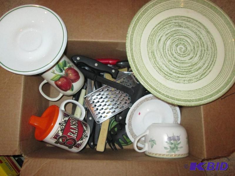 Lot of assorted kitchen utinsels and plates...
