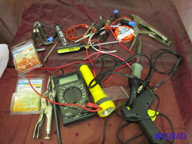 Assorted soldering tools and iron, locking pl...