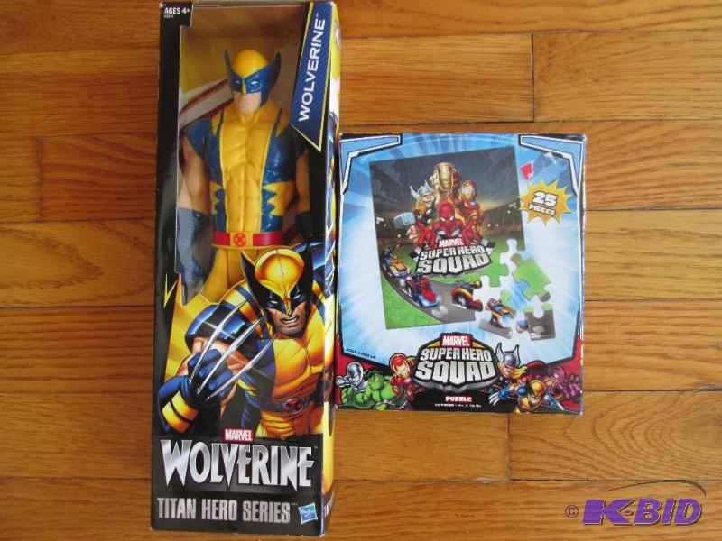 lot 63 image: Marvel puzzle and Wolverine action figures  b...