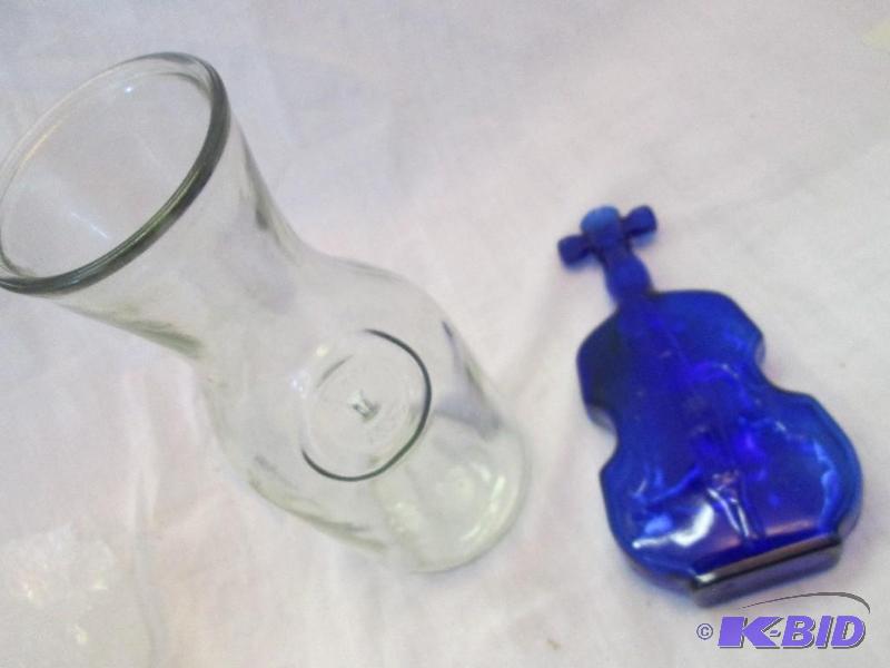 glass vase and blue violin shaped vase...