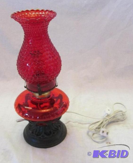 red glass oil lamp converted to electric bulb...