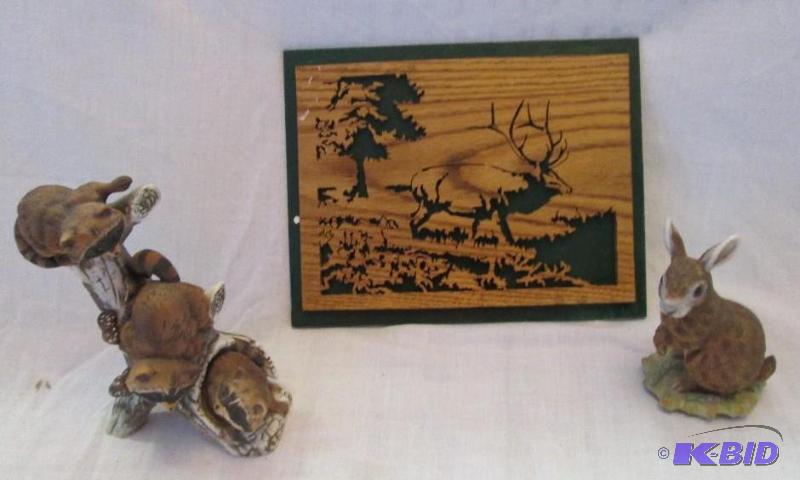 outdoor wooden deep picture and 2 animal figu...