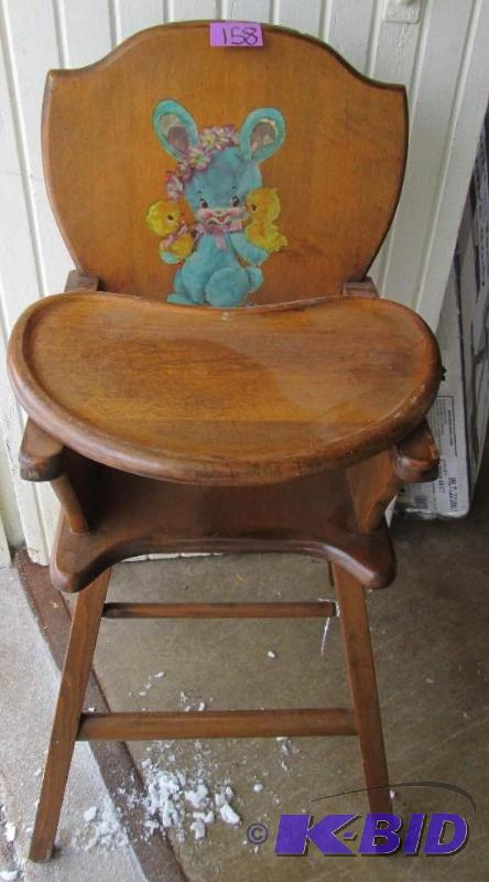 solid wood high chair with bunny and chicks p...