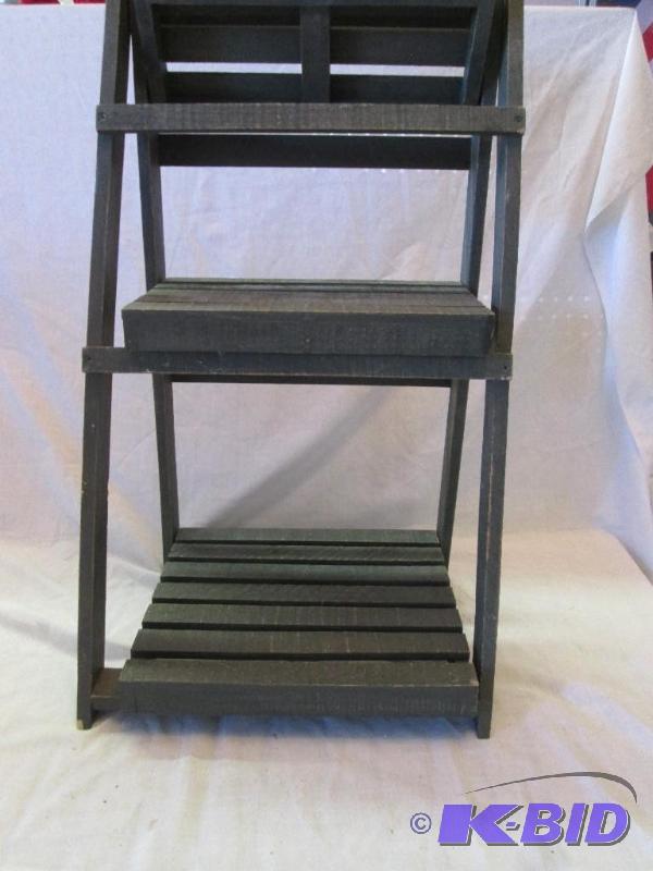 wooden step stool painted blue 31in tall x 16...
