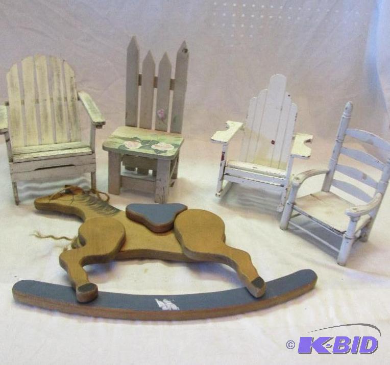 mixed lot of wooden chairs and wood horse...