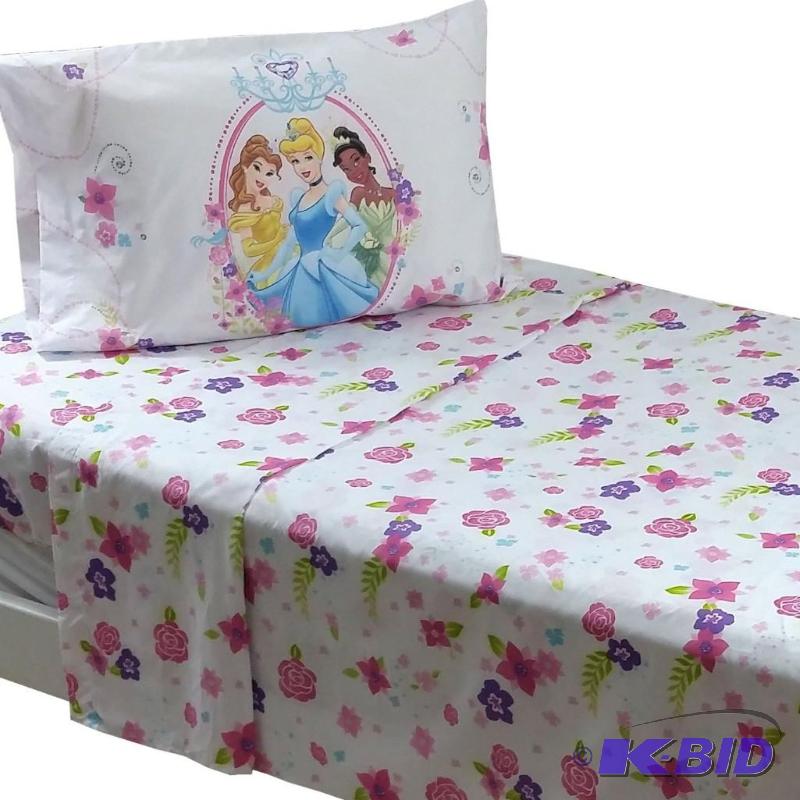 lot 39 image: 3pc Disney Princesses Twin Bed Sheet Set Cinderella Tiana Royal Garden Bedding Accessories