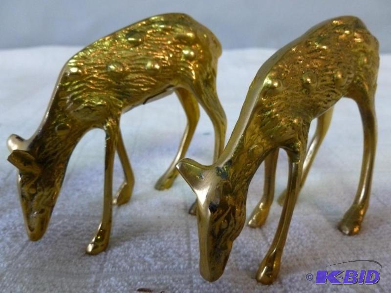 lot 75 image: Lot of two cast brass deer figurines that mea...