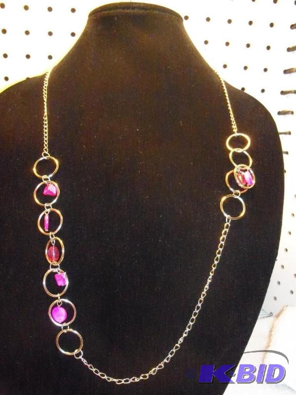 Pink and Silver Necklace with Earrings
