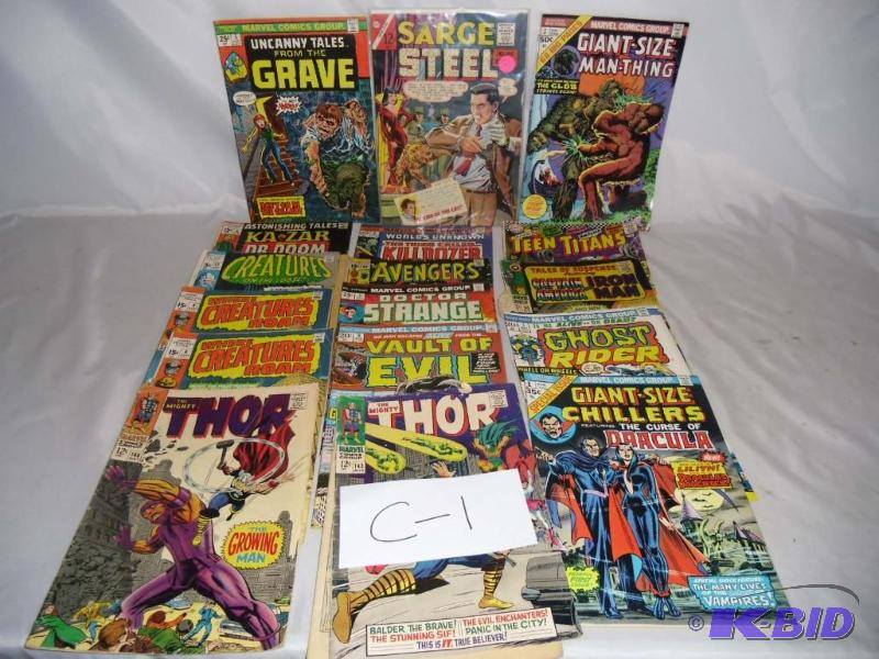 C-1 Lot of 17 Vintage Comic Books  Sarge Steel, Giant -size Chillers Man-Thing Thor Creatures