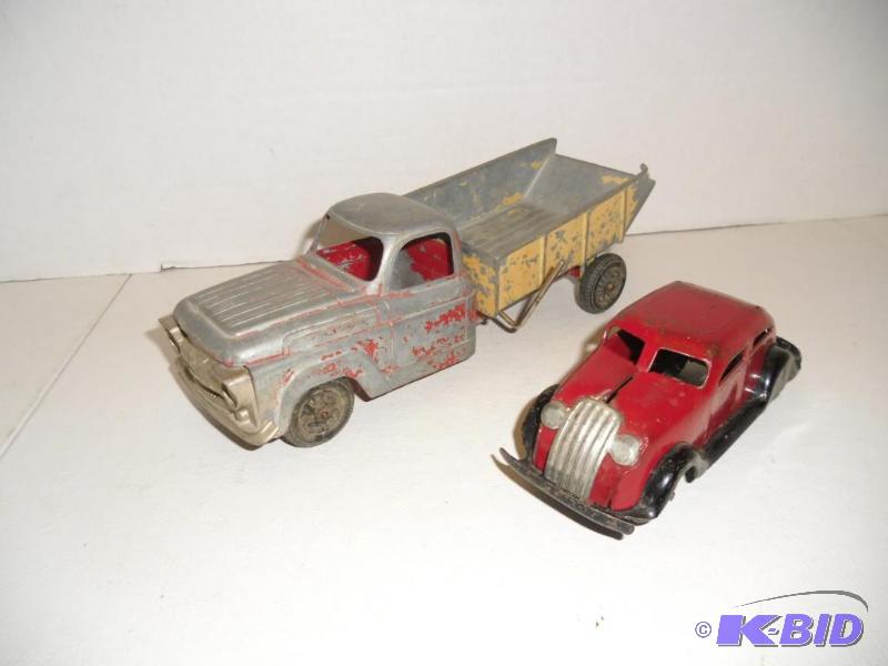 Mid-Century Toys  Pressed Steel Chevrolet Dump Truck and Hubley Car