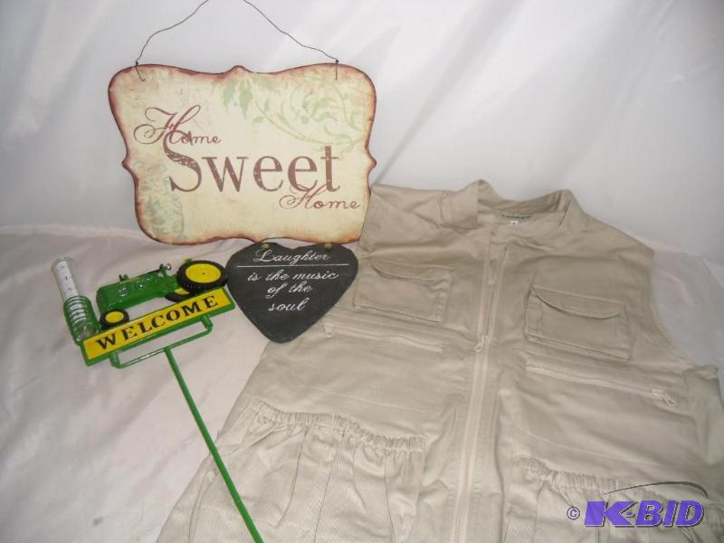 Thoughts of Spring  Gardeners Vest, John Deere Rain Gauge, Heart Slate Tile & Home Sweet Home Sign