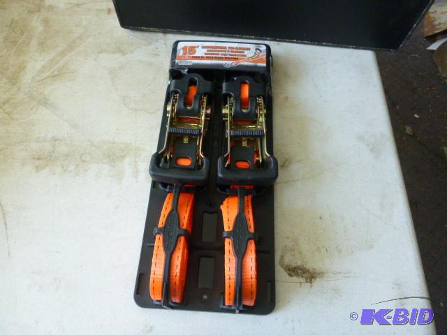 Two 15&quot Ratcheting Tie Downs Blaze orang...