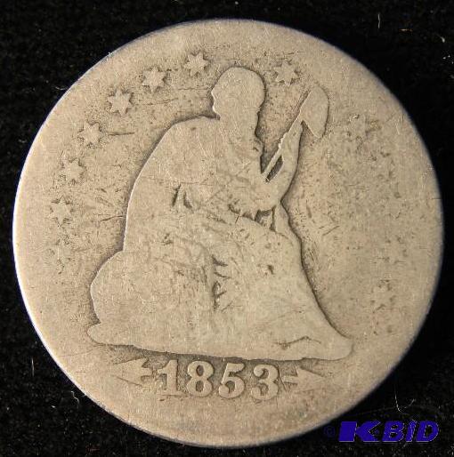 1853 ARROWS & RAYS SEATED LIBERTY QUARTER SILVER COIN