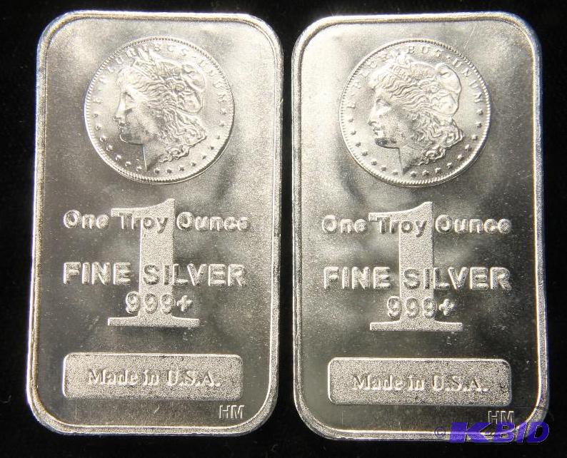 LOT OF 2 1 TROY Oz. .999 FINE SILVER BARS 2oz. TOTAL