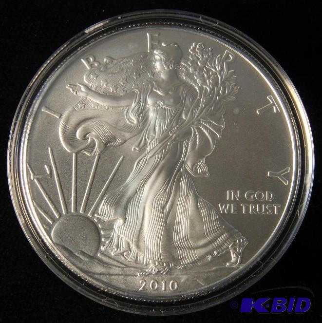 2010 US SILVER EAGLE 1 TROY Oz. .999 FINE SILVER GEM UNCIRCULATED IN AIRTIGHT HOLDER