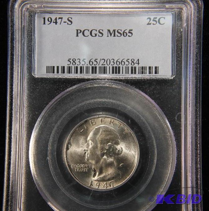 1947 S WASHINGTON QUARTER GEM UNCIRCULATED GRADED BY PCGS MS 65 US SILVER COIN