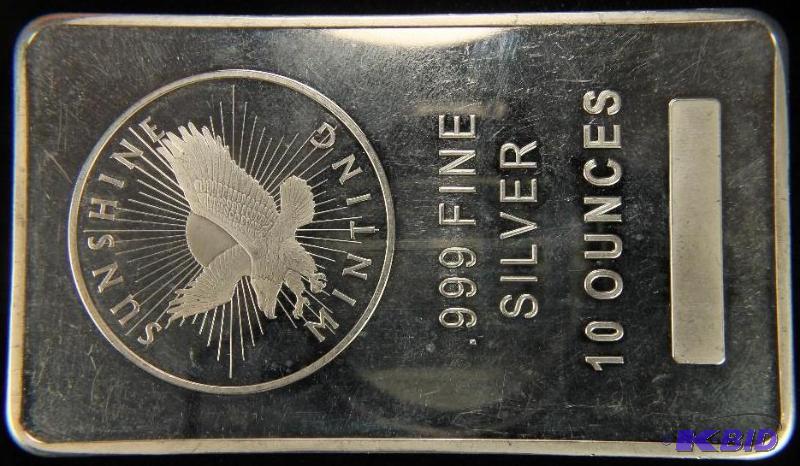 SUNSHINE MINT 10 TROY Oz. .999 SILVER BAR