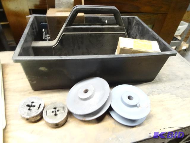 lot 19 image: 2 adjustable dies. 3 adjustable pulleys. Stor...