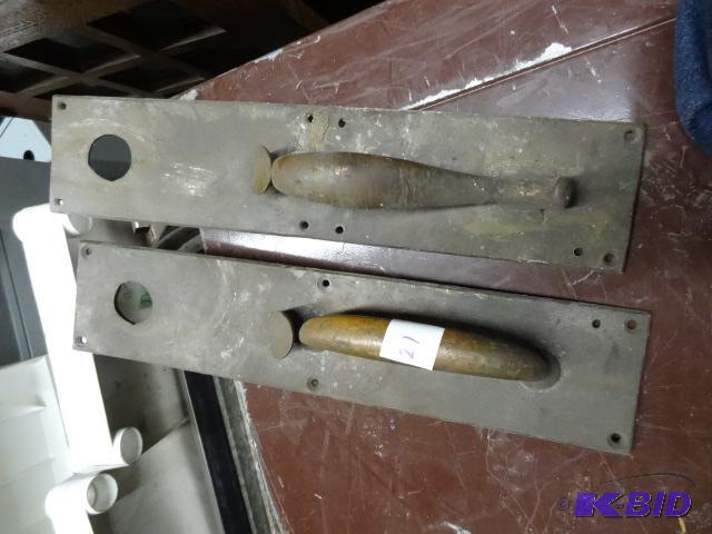 lot 21 image: Vintage brass or bronze door handles...