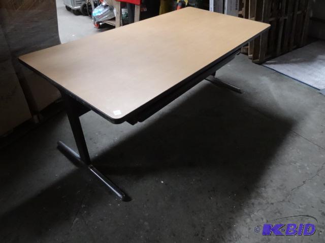 lot 44 image: 71 x 35 metal framed table  desk. Laminate t...