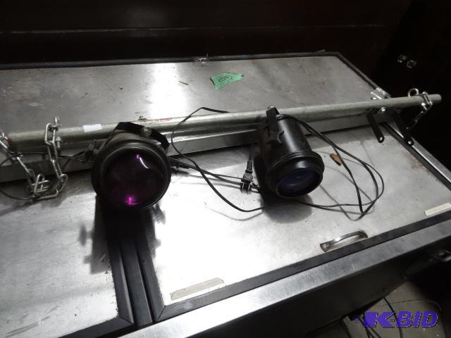 lot 9 image: 2 DJ lights mounted on hanging rack...