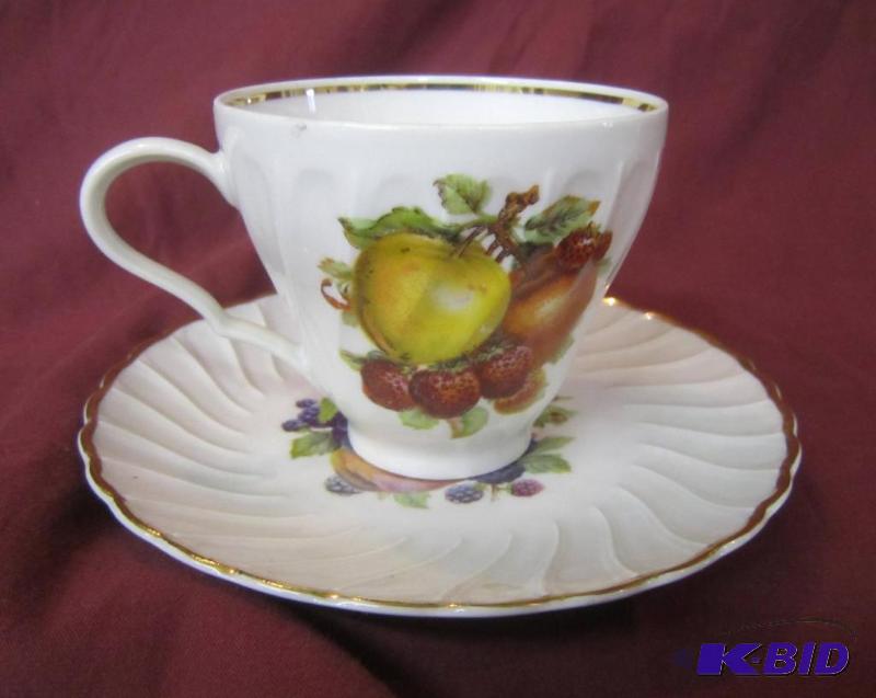 Vintage Old Nuremberg Bavaria German Teacup and Saucer Pears Gooseberries