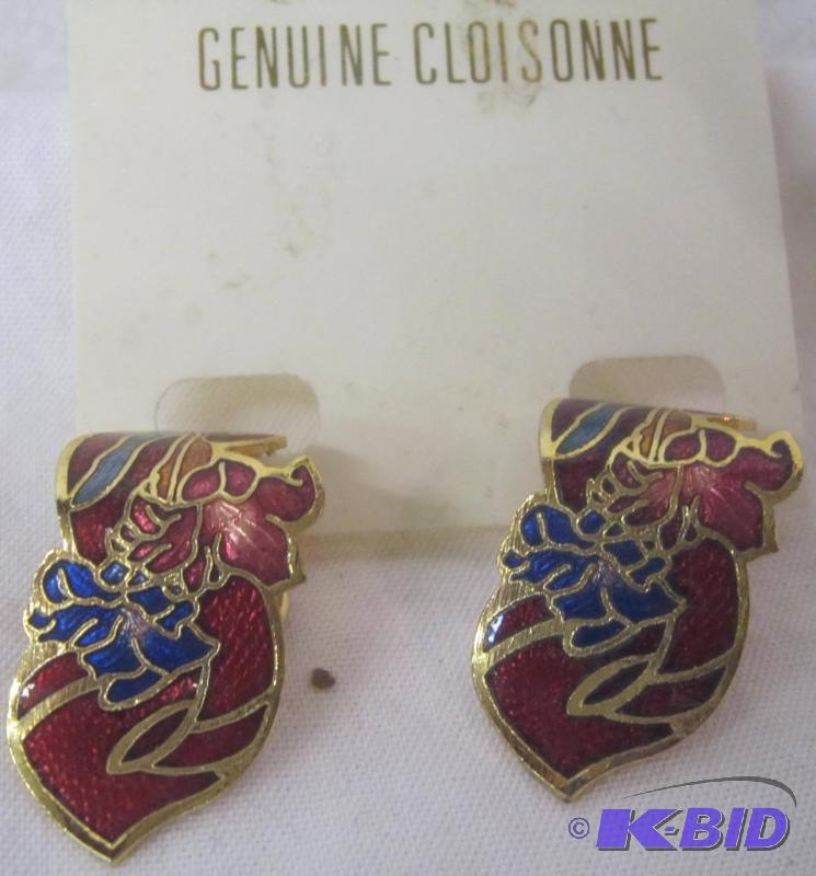 Vintage Cloisonne Clip Earrings