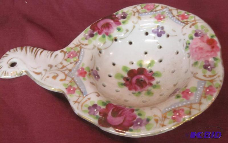 Vintage Antique Teabag Slotted Stainer Caddy Ceramic Dish Floral Pattern
