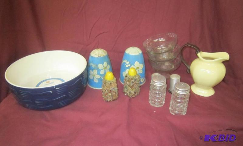 NEW Blue Bowl, 4 Sets of Salt and Pepper Shakers, 3 Dishes and Pitcher