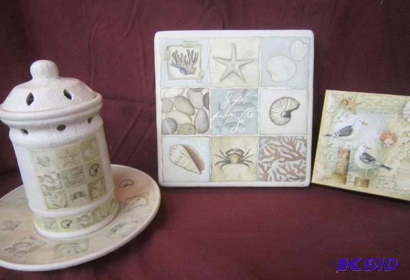 NEW 2 Shell Pictures  Shell Candle Plate  Shell Tart Warmer