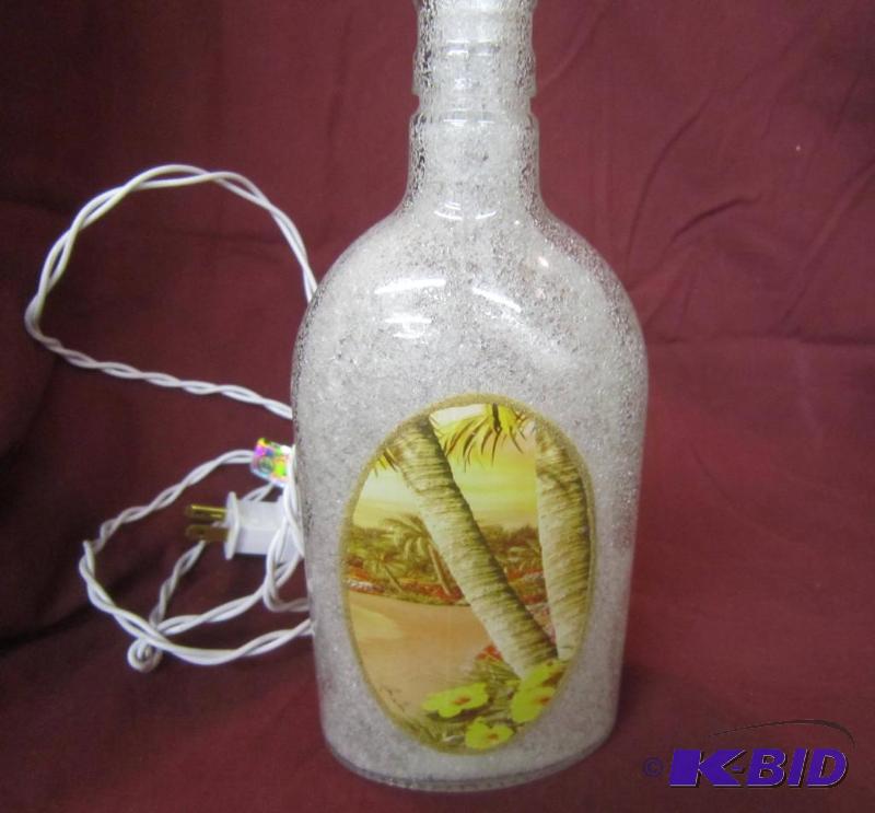 NEW  9 High Lighted Electric Bottle Lamp Beach Scene