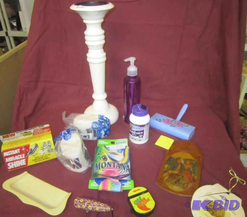 Large Candle Pillar Holder - Vikings Crepe Paper - Shoe Shine - Knitting Needles - Fishing Lure Etc